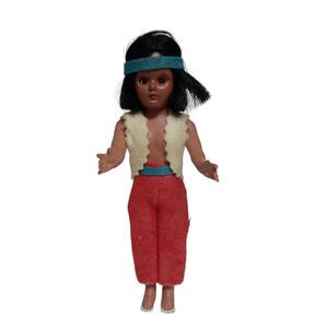 Vintage Native American Mexican Souvenir Doll Red Pants Sleep Eyes 8" Posable